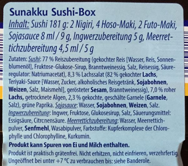 Aldi Sushi Sunakku Zutaten
